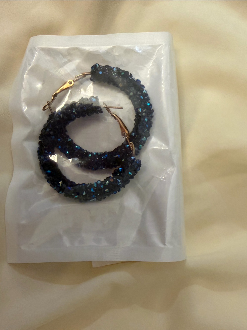 Sparkling Navy Blue Hoop Earrings - Women Jewelry